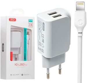 220V зарядно устройство XO L35D 2.1A+ Lightning (Apple) USB кабел