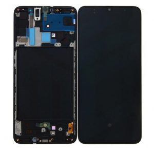 Дисплей Samsung A70 черен - оригинал + рамка