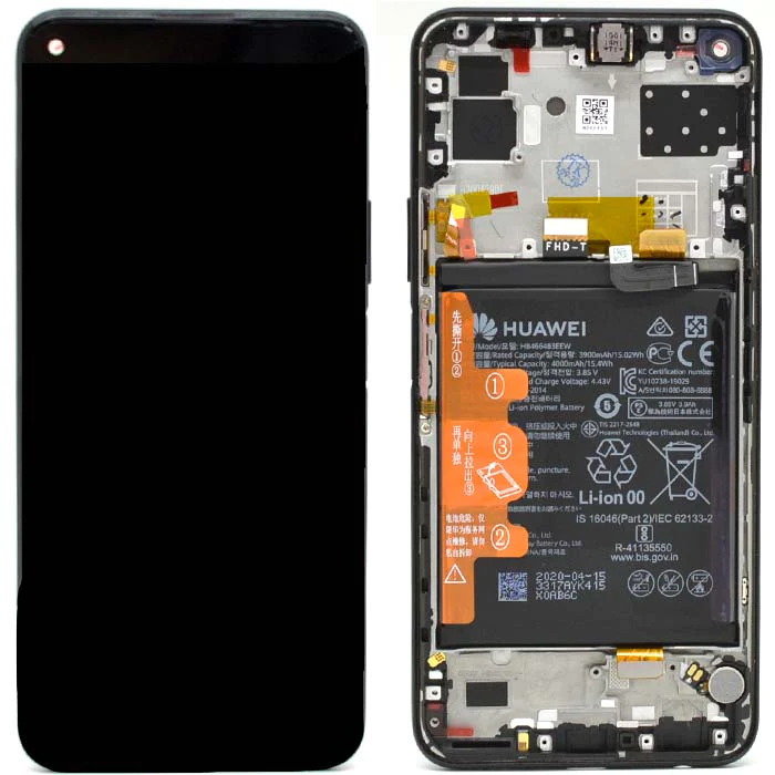 Дисплей Huawei P40 Lite черен - оригинал + рамка